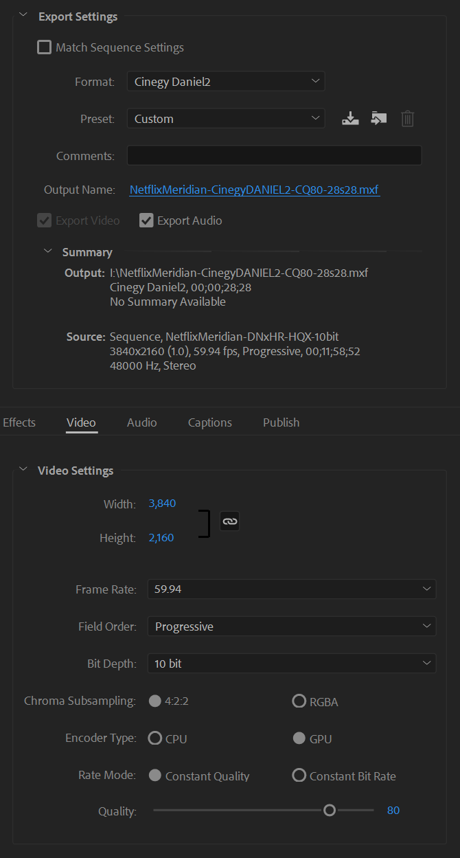 Adobe Premiere Daniel2 Export Settings